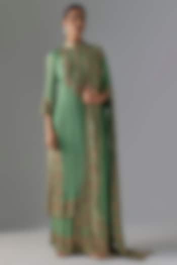 Jade Green Chiffon Sequins Embroidered Kurta Set by Nakul Sen at Pernia's Pop Up Shop