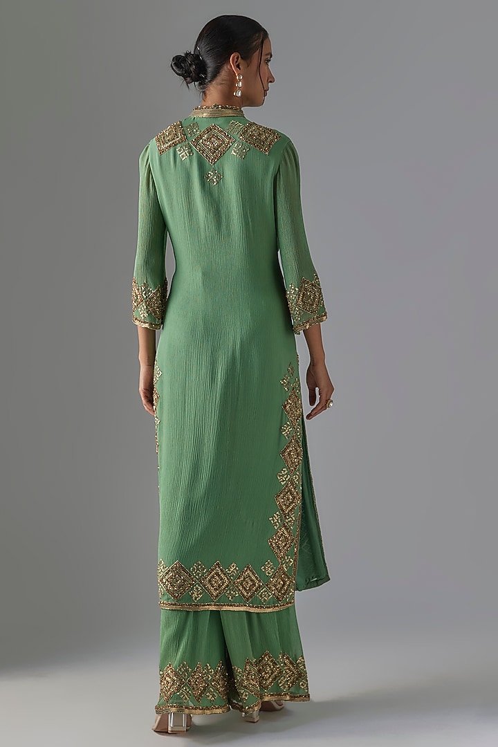 Jade Green Chiffon Sequins Embroidered Kurta Set by Nakul Sen at Pernia's Pop Up Shop
