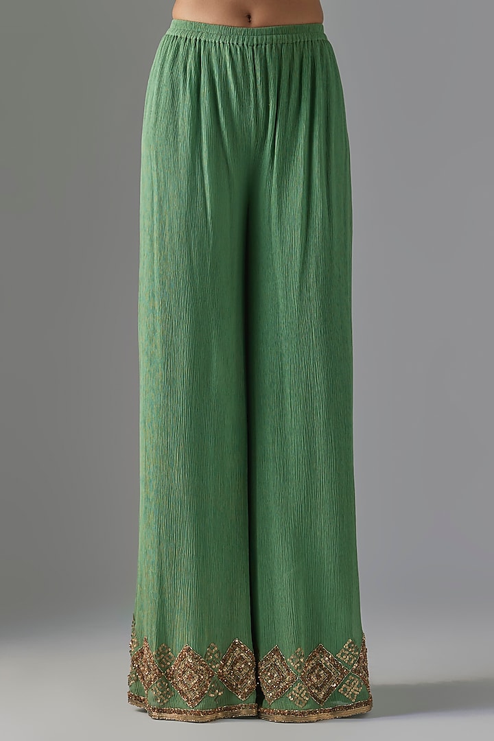 Jade Green Chiffon Sequins Embroidered Kurta Set by Nakul Sen at Pernia's Pop Up Shop