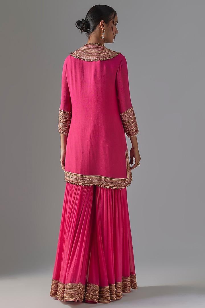 Rani Pink Chiffon Sequins Embroidered Gharara Set by Nakul Sen at Pernia's Pop Up Shop