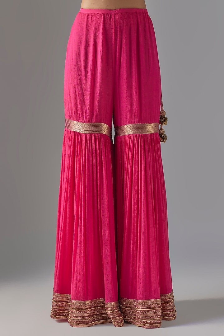 Rani Pink Chiffon Sequins Embroidered Gharara Set by Nakul Sen at Pernia's Pop Up Shop