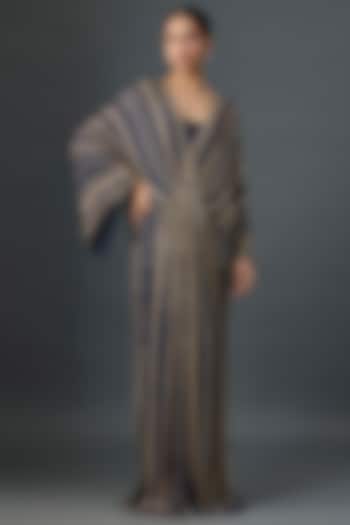 Navy Silk Chiffon Sequins Embroidered Kaftan by Nakul Sen at Pernia's Pop Up Shop