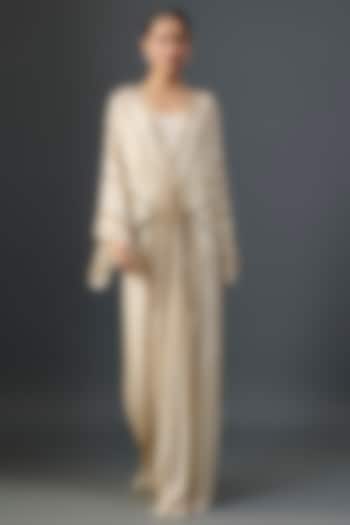 Ivory Silk Chiffon Sequins Embroidered Kaftan by Nakul Sen at Pernia's Pop Up Shop
