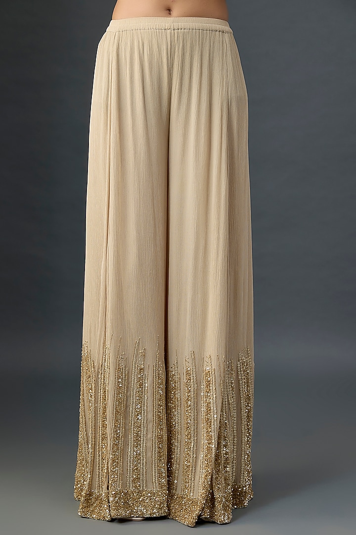 Mushroom Colored Silk Chiffon Sequins Embroidered Bridal Sharara Set by Nakul Sen at Pernia's Pop Up Shop