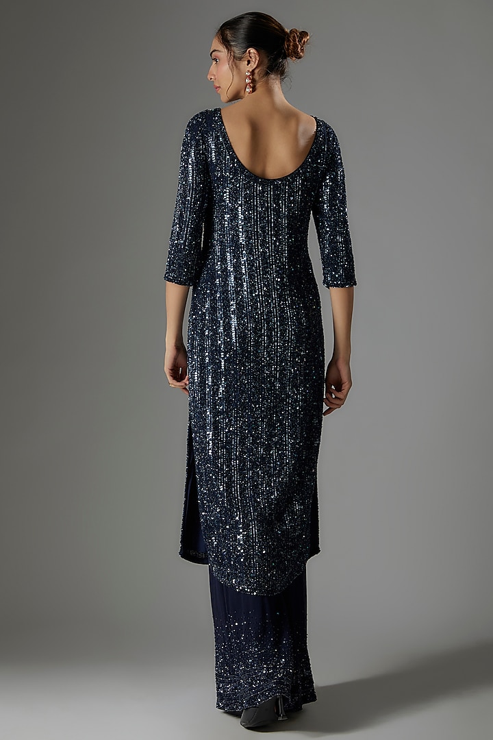 Navy Chiffon Sequins Embroidered Kurta Set by Nakul Sen at Pernia's Pop Up Shop