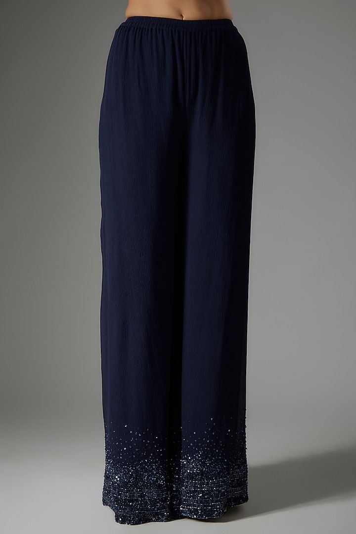Navy Chiffon Sequins Embroidered Kurta Set by Nakul Sen at Pernia's Pop Up Shop