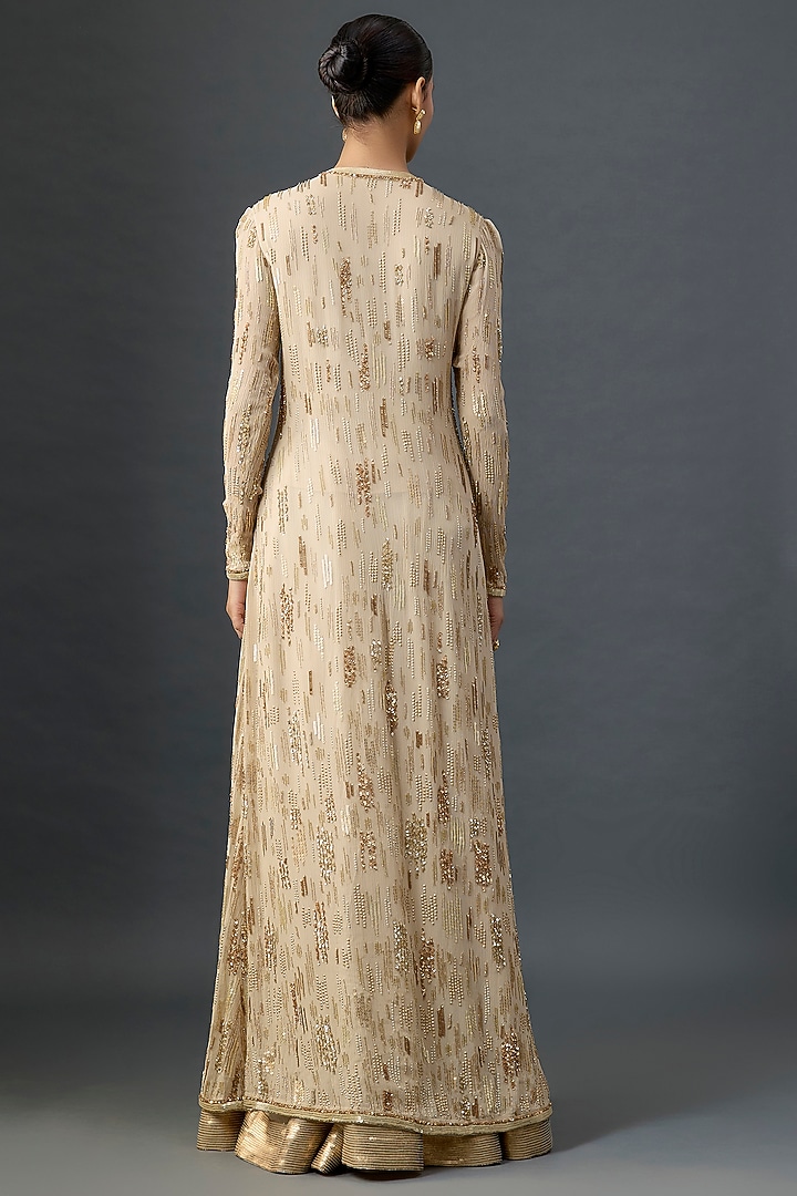 Mushroom Colored Silk Chiffon Sequins Embroidered Jacket Set by Nakul Sen at Pernia's Pop Up Shop