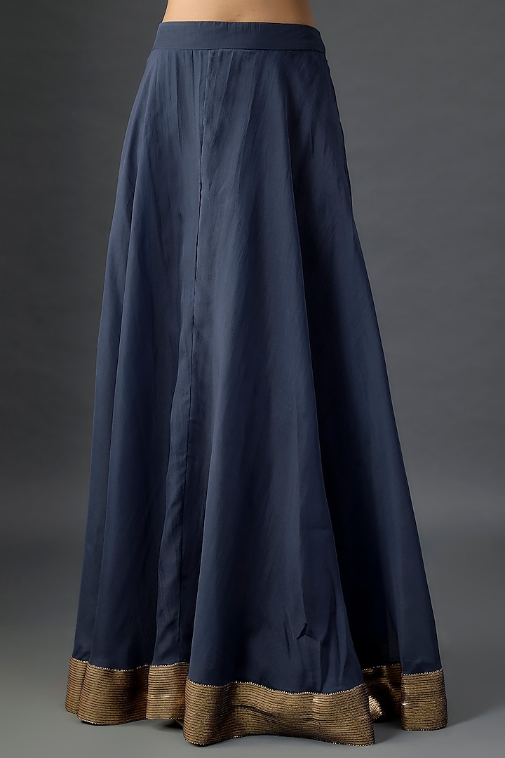 Navy Silk Chiffon Sequins Embroidered Jacket Set by Nakul Sen at Pernia's Pop Up Shop