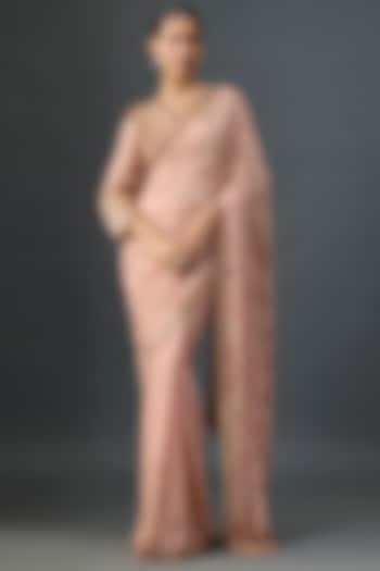 Baby Pink Silk Chiffon Sequins Embroidered Reception Saree Set by Nakul Sen at Pernia's Pop Up Shop