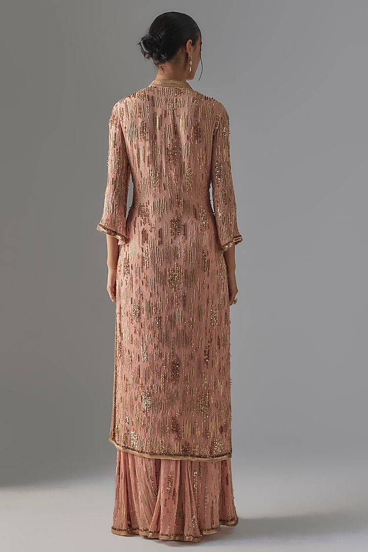 Blush Pink Chiffon Sequins Embroidered Kurta Set by Nakul Sen at Pernia's Pop Up Shop