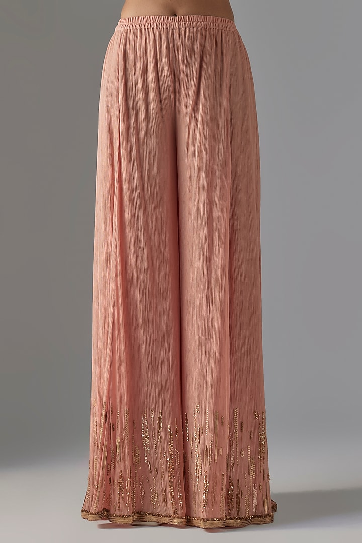 Blush Pink Chiffon Sequins Embroidered Kurta Set by Nakul Sen at Pernia's Pop Up Shop