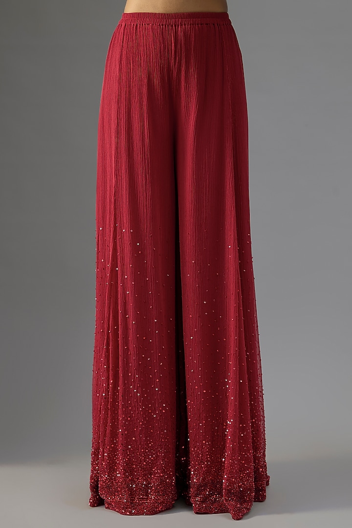 Red Chiffon Sequins Embroidered Bridal Sharara Set by Nakul Sen at Pernia's Pop Up Shop