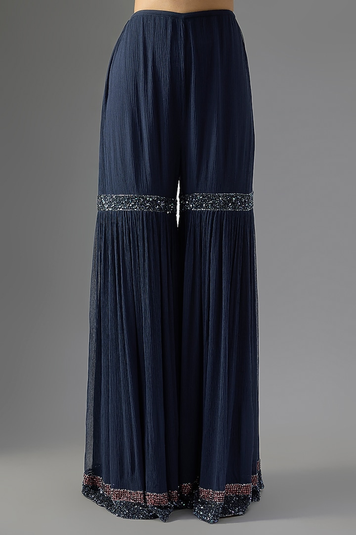 Navy Chiffon Sequins Embroidered Gharara Set by Nakul Sen at Pernia's Pop Up Shop