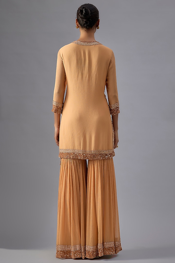 Peach Chiffon Sequins Embroidered Gharara Set by Nakul Sen at Pernia's Pop Up Shop