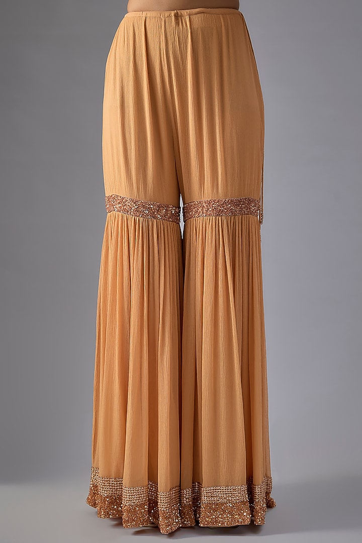 Peach Chiffon Sequins Embroidered Gharara Set by Nakul Sen at Pernia's Pop Up Shop