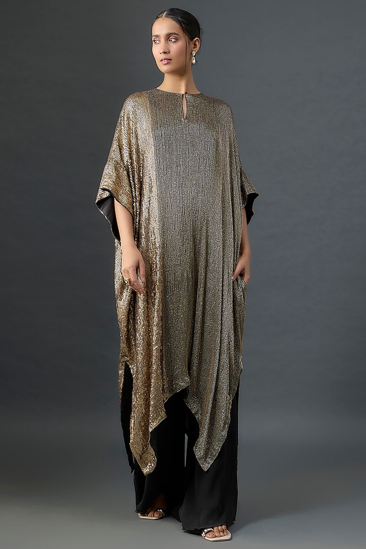 Black Silk Chiffon Sequins Embroidered Kaftan Set by Nakul Sen at Pernia's Pop Up Shop