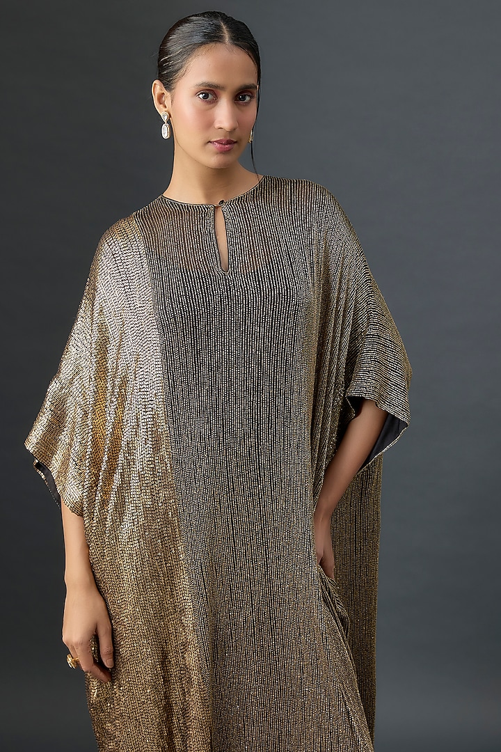 Black Silk Chiffon Sequins Embroidered Kaftan Set by Nakul Sen at Pernia's Pop Up Shop
