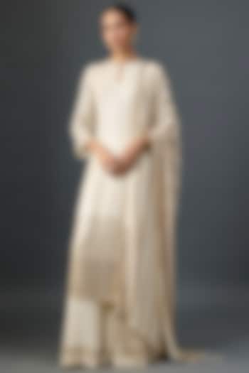 Ivory Silk Chiffon Sequins Embroidered Kurta Set by Nakul Sen at Pernia's Pop Up Shop