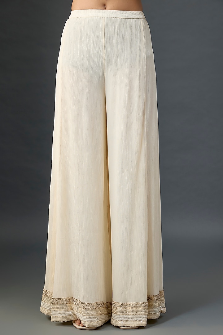 Ivory Silk Chiffon Sequins Embroidered Kurta Set by Nakul Sen at Pernia's Pop Up Shop