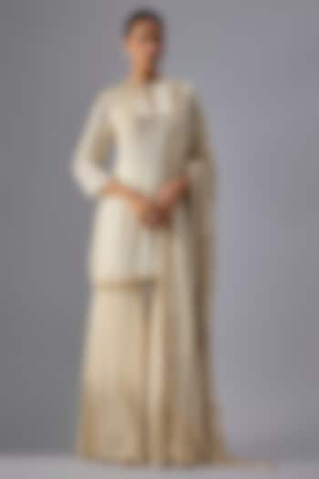 Ivory Chiffon Sequins Embroidered Gharara Set by Nakul Sen at Pernia's Pop Up Shop