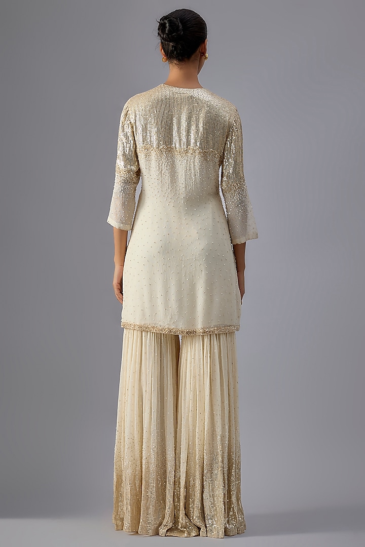 Ivory Chiffon Sequins Embroidered Gharara Set by Nakul Sen at Pernia's Pop Up Shop
