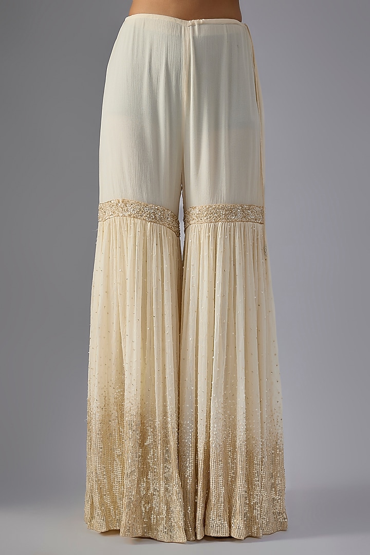 Ivory Chiffon Sequins Embroidered Gharara Set by Nakul Sen at Pernia's Pop Up Shop
