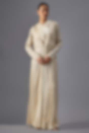 Ivory Chiffon Sequins Embroidered Bridal Gown With Jacket by Nakul Sen at Pernia's Pop Up Shop