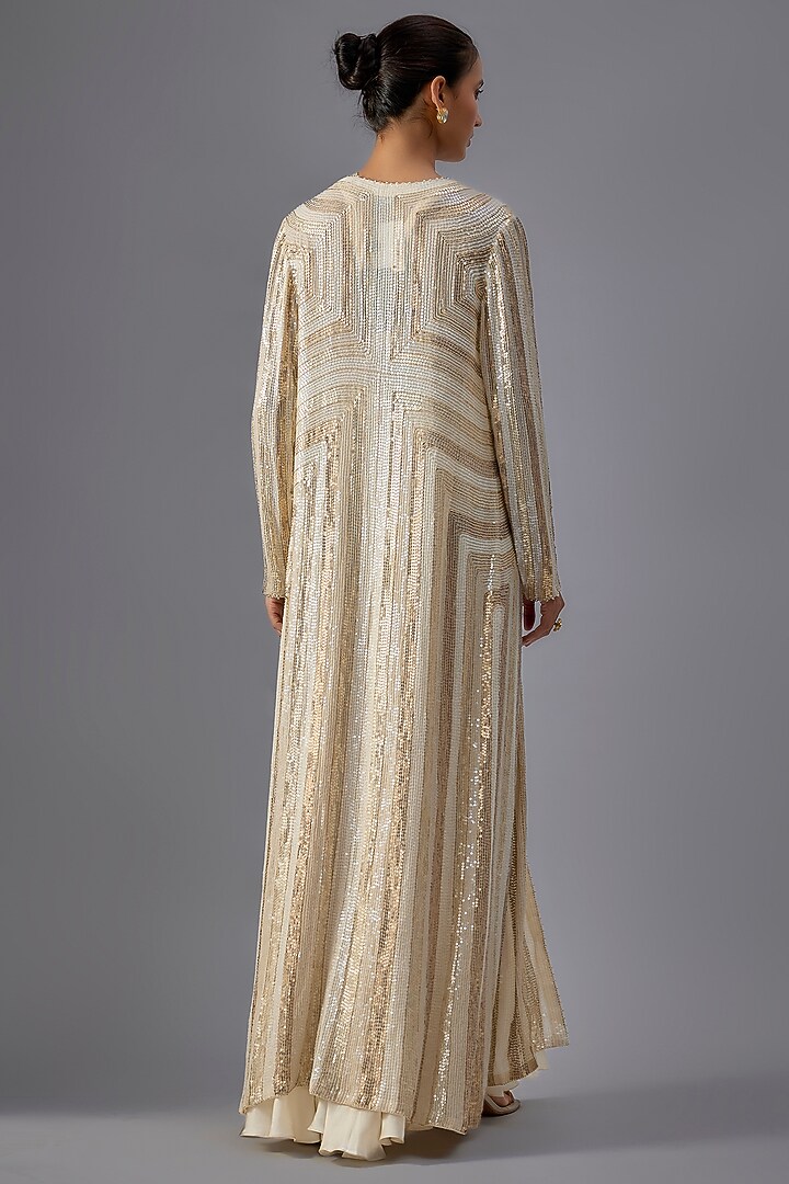 Ivory Chiffon Sequins Embroidered Bridal Gown With Jacket by Nakul Sen at Pernia's Pop Up Shop