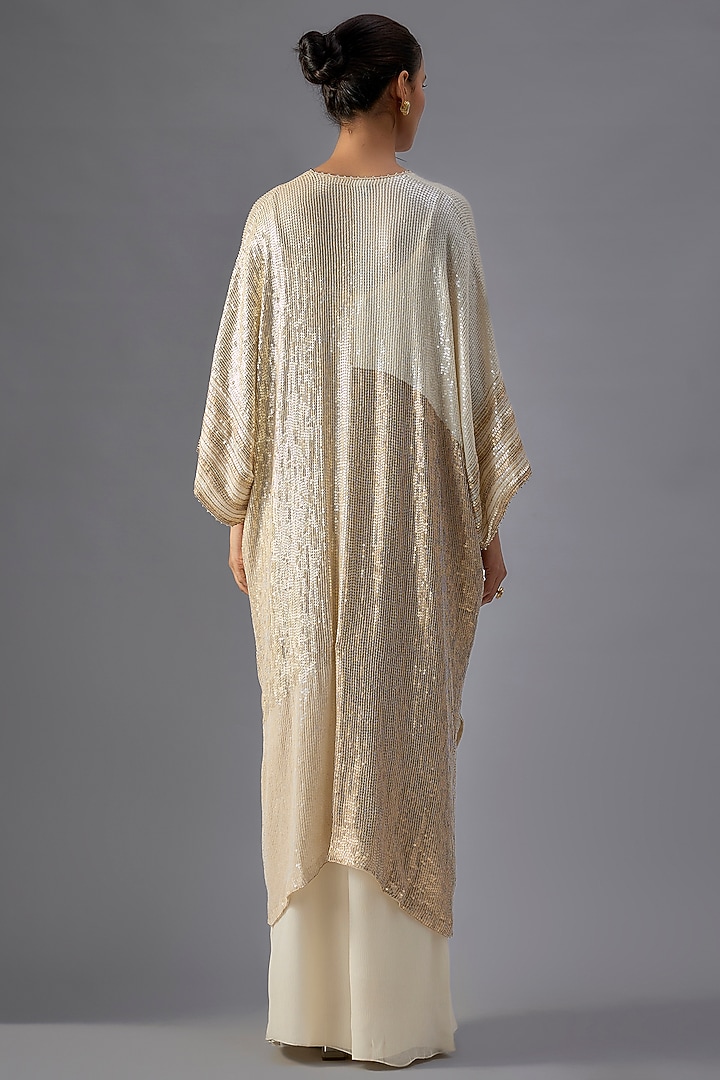Ivory Chiffon Sequins Embroidered Kaftan Set by Nakul Sen at Pernia's Pop Up Shop