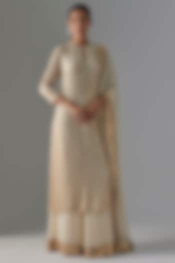 Ivory Chiffon Sequins Embroidered Kurta Set by Nakul Sen at Pernia's Pop Up Shop