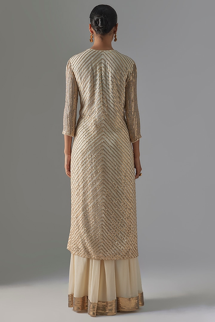 Ivory Chiffon Sequins Embroidered Kurta Set by Nakul Sen at Pernia's Pop Up Shop