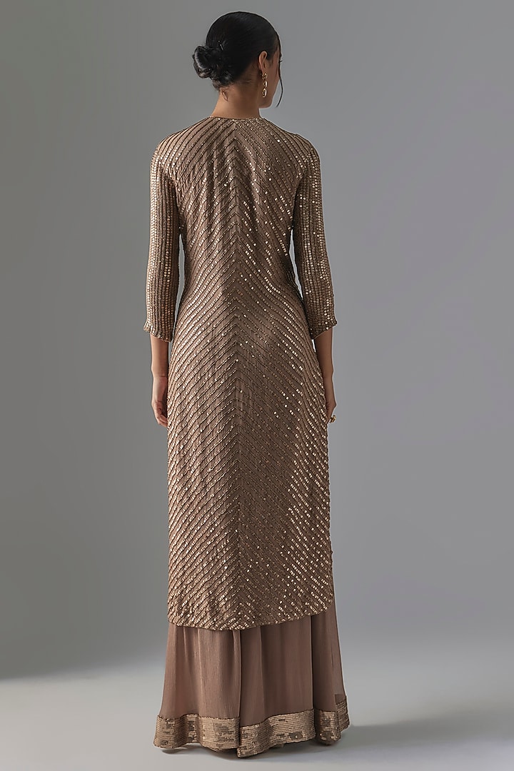 Mouse-Colored Chiffon Sequins Embroidered Kurta Set by Nakul Sen at Pernia's Pop Up Shop