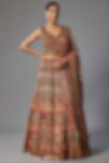 Red Silk Chiffon Bridal Lehenga Set by Nakul Sen at Pernia's Pop Up Shop