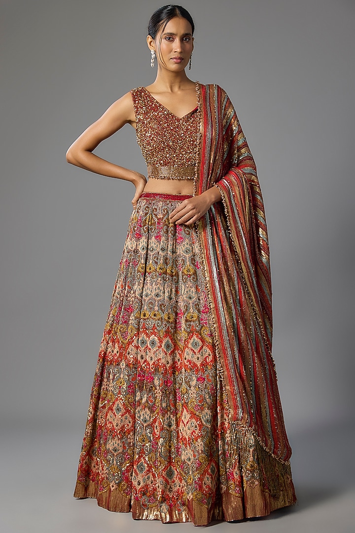 Red Silk Chiffon Bridal Lehenga Set by Nakul Sen at Pernia's Pop Up Shop