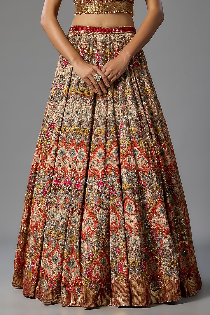 Red Silk Chiffon Bridal Lehenga Set by Nakul Sen at Pernia's Pop Up Shop