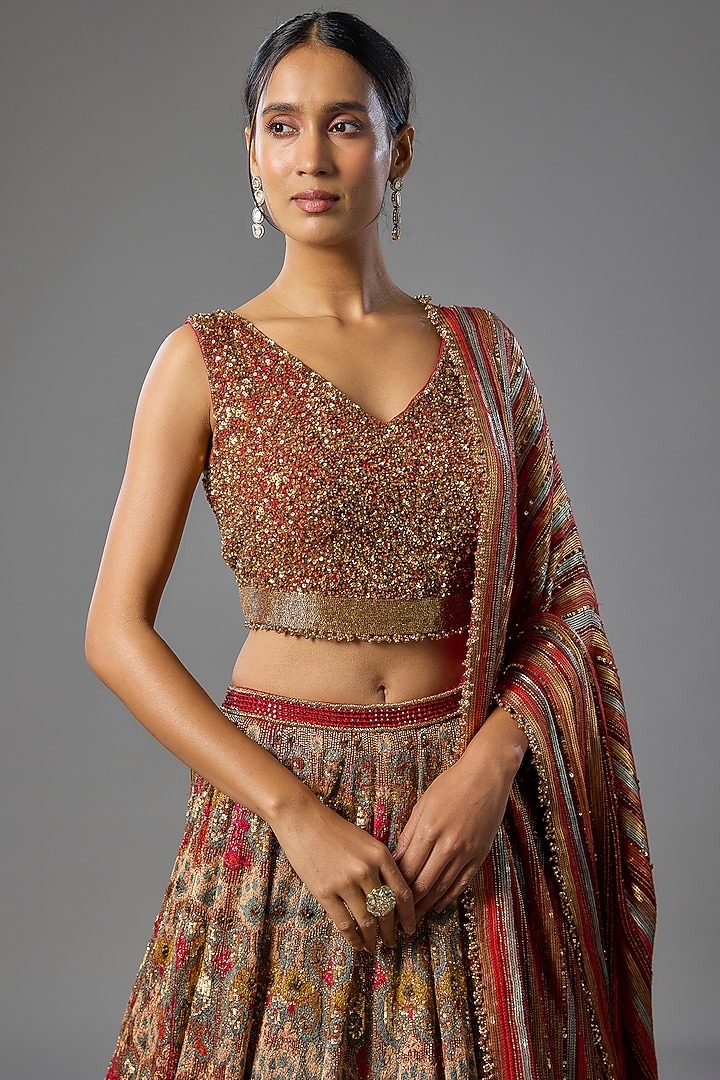 Red Silk Chiffon Bridal Lehenga Set by Nakul Sen at Pernia's Pop Up Shop
