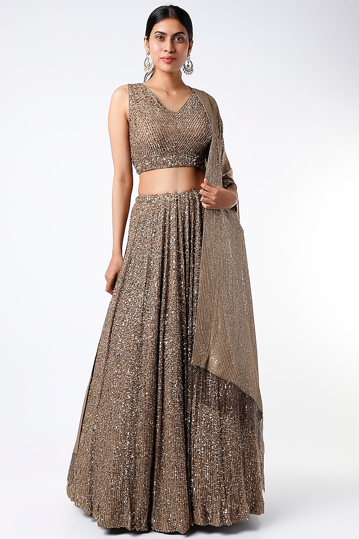 Mouse Sequins Embroidered Lehenga Set by Nakul Sen