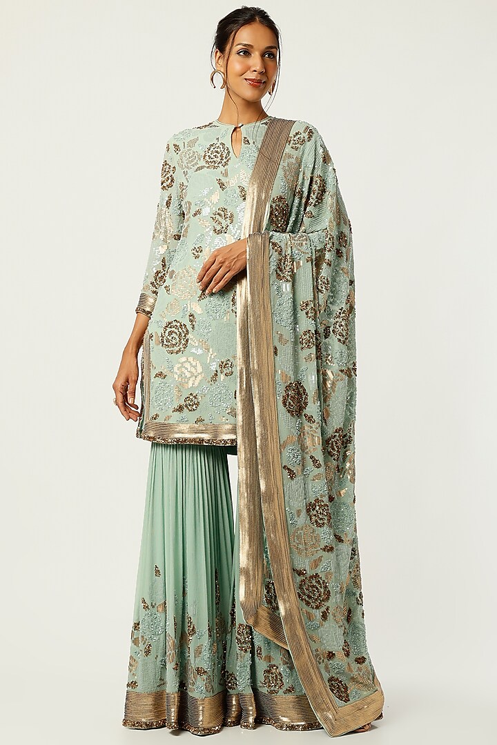 Porcelain Blue Embroidered Sharara Set by Nakul Sen at Pernia's Pop Up Shop