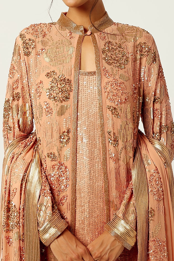 Kadambari Pink Chiffon Embroidered Sharara Set by Nakul Sen at Pernia's Pop Up Shop