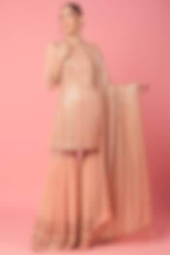 Blush Pink Silk Chiffon Bridal Sharara Set by Nakul Sen at Pernia's Pop Up Shop