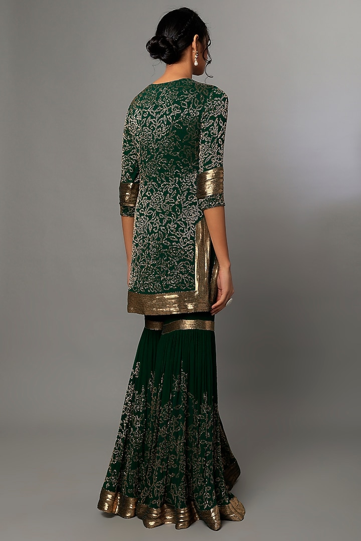 Emerald Green Embroidered Bridal Sharara Set by Nakul Sen at Pernia's Pop Up Shop