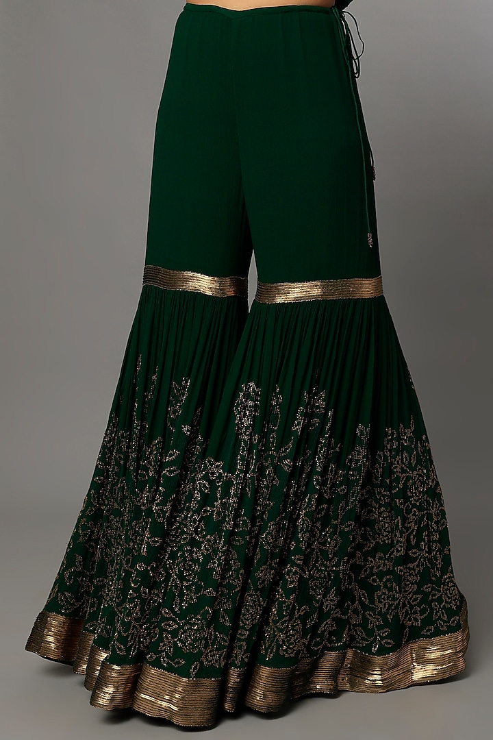 Emerald Green Embroidered Bridal Sharara Set by Nakul Sen at Pernia's Pop Up Shop
