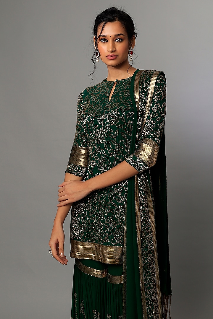 Emerald Green Embroidered Bridal Sharara Set by Nakul Sen at Pernia's Pop Up Shop