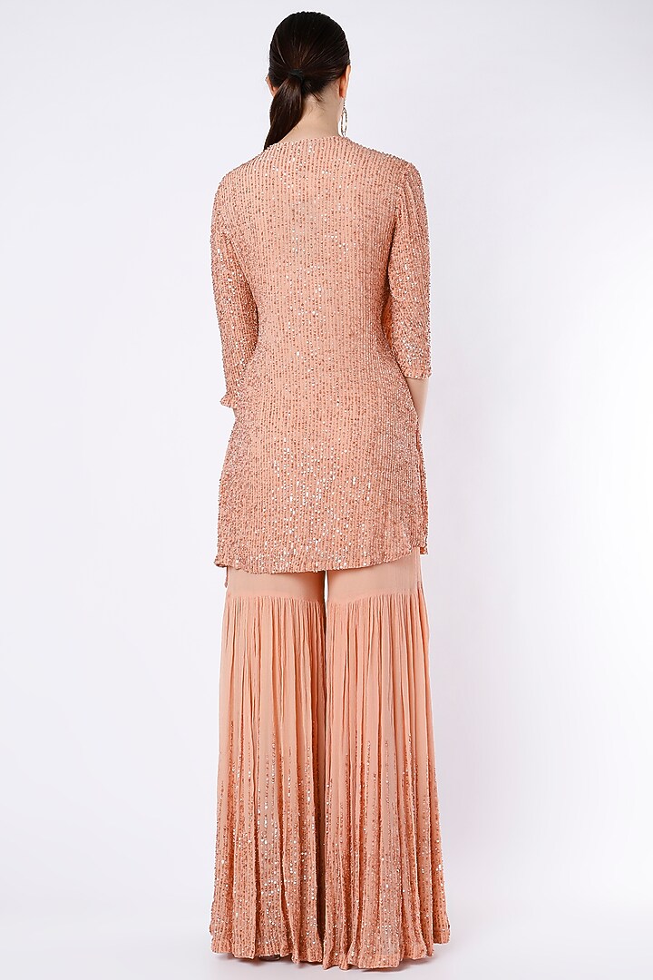 Salmon Pink Sequins Embroidered Bridal Sharara Set by Nakul Sen at Pernia's Pop Up Shop