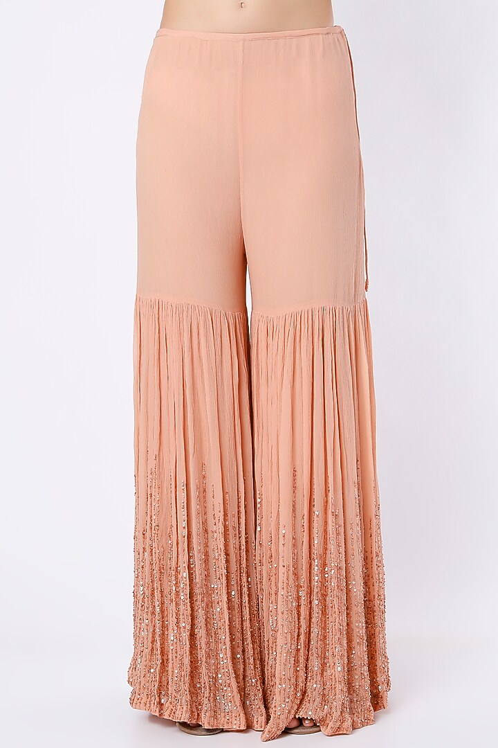 Salmon Pink Sequins Embroidered Bridal Sharara Set by Nakul Sen at Pernia's Pop Up Shop