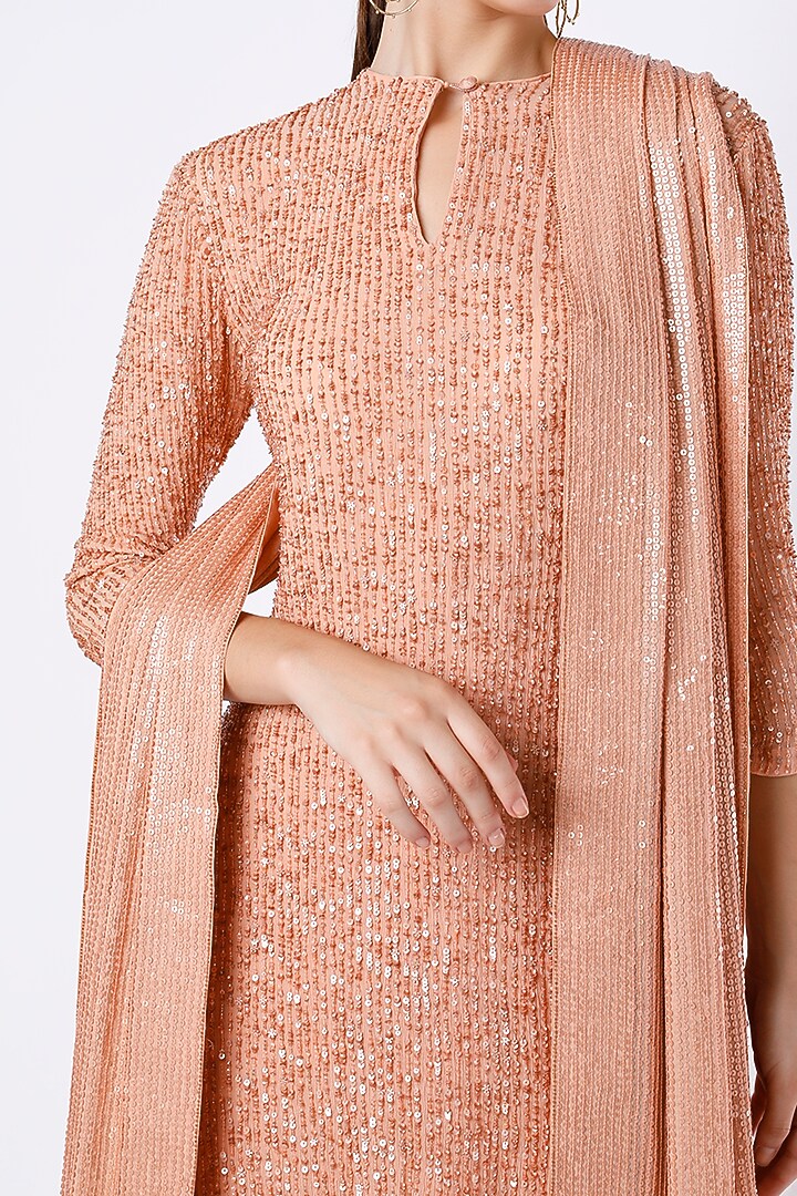 Salmon Pink Sequins Embroidered Bridal Sharara Set by Nakul Sen at Pernia's Pop Up Shop