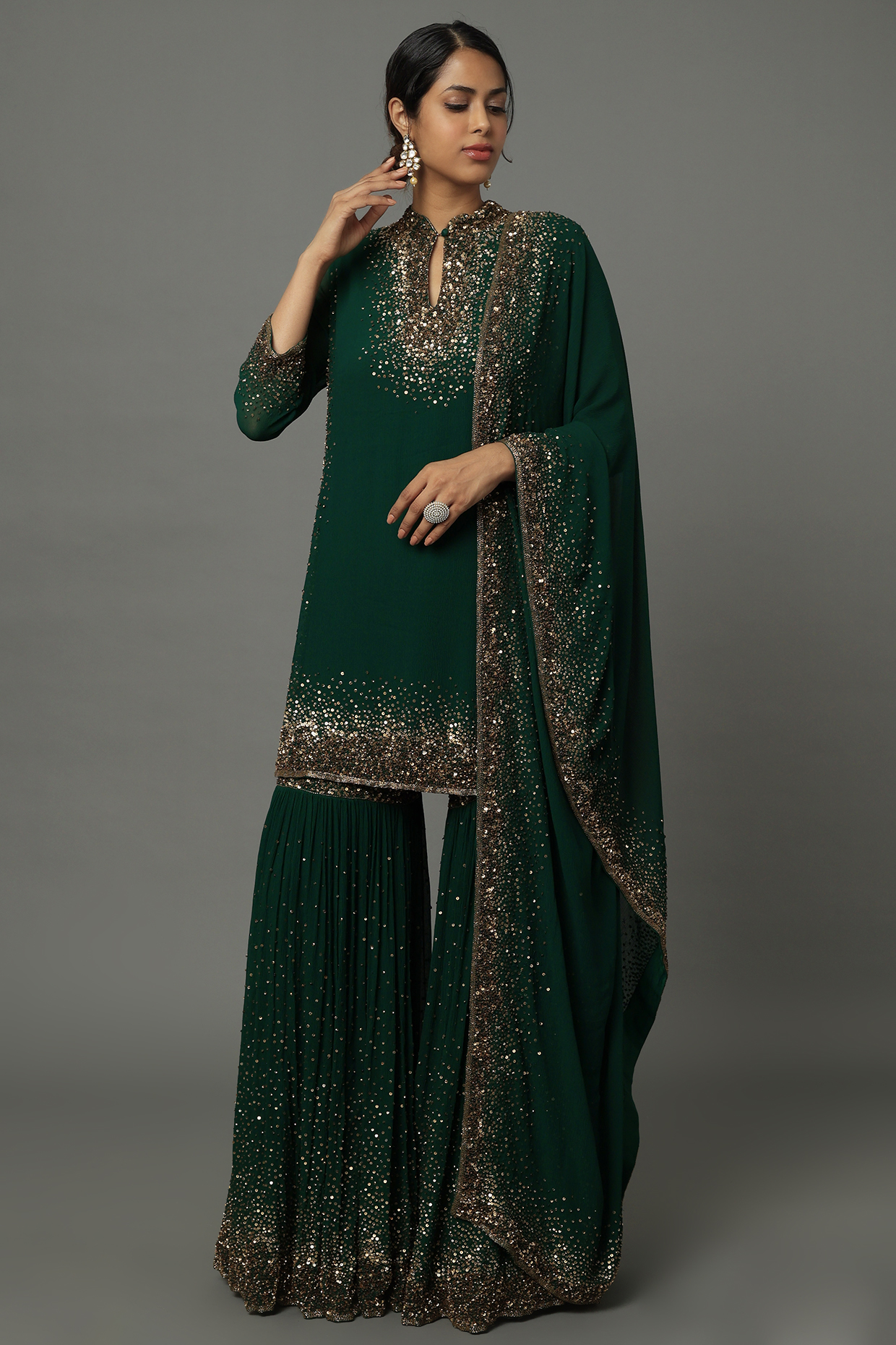 Emerald Green Embroidered Bridal Sharara Set by Nakul Sen at Pernia's Pop Up Shop
