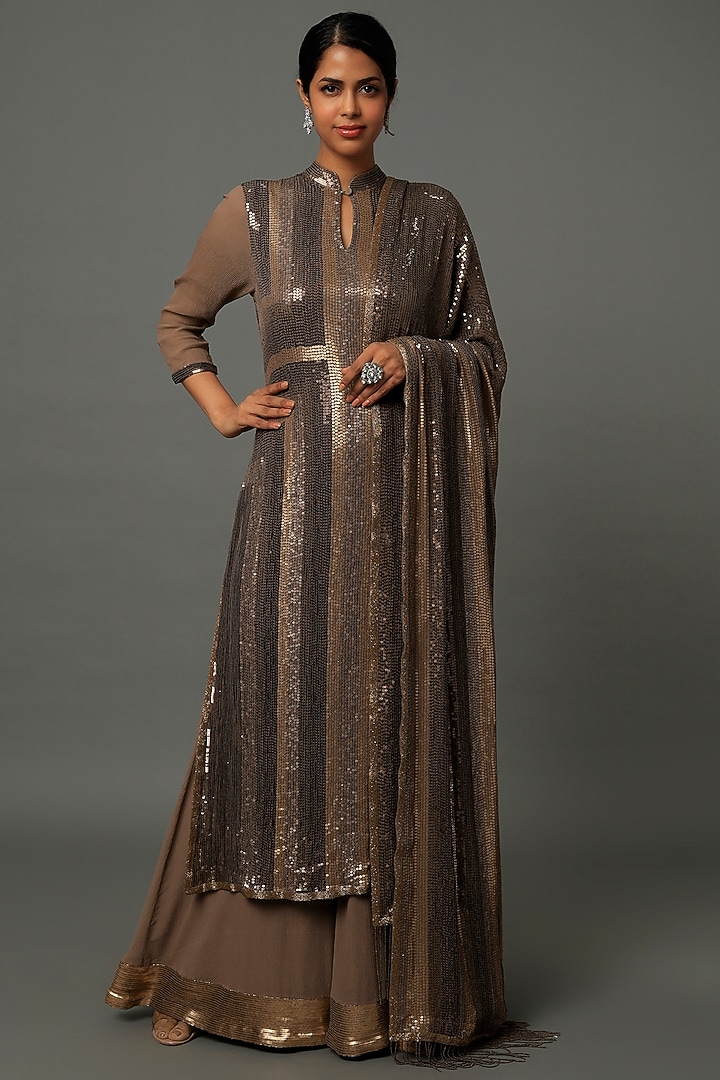 Mouse Brown Embroidered Kurta Set by Nakul Sen at Pernia's Pop Up Shop