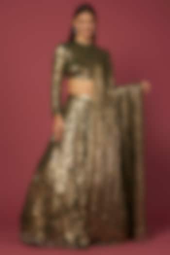 Green Sequins Work Bridal Lehenga Set by Nakul Sen at Pernia's Pop Up Shop