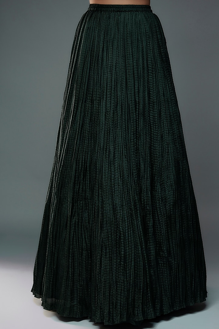 Bottle Green Chiffon Floral Thread Embroidered Jacket Set by Nakul Sen at Pernia's Pop Up Shop